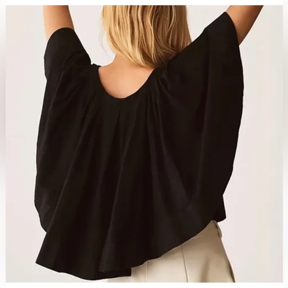 ANTHROPOLOGIE Maeve Black Ruffled Swing Blouse Short Sleeve Caplet XS - Picture 2 of 8
